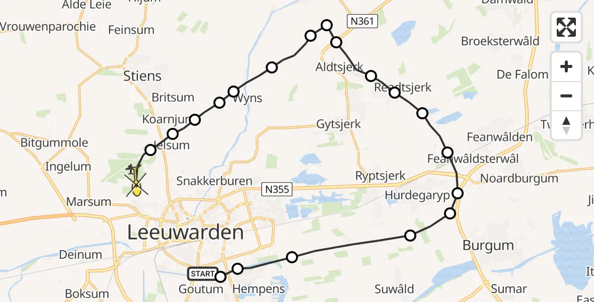 Routekaart van de vlucht: Ambulancehelikopter naar Vliegbasis Leeuwarden, Longkruid
