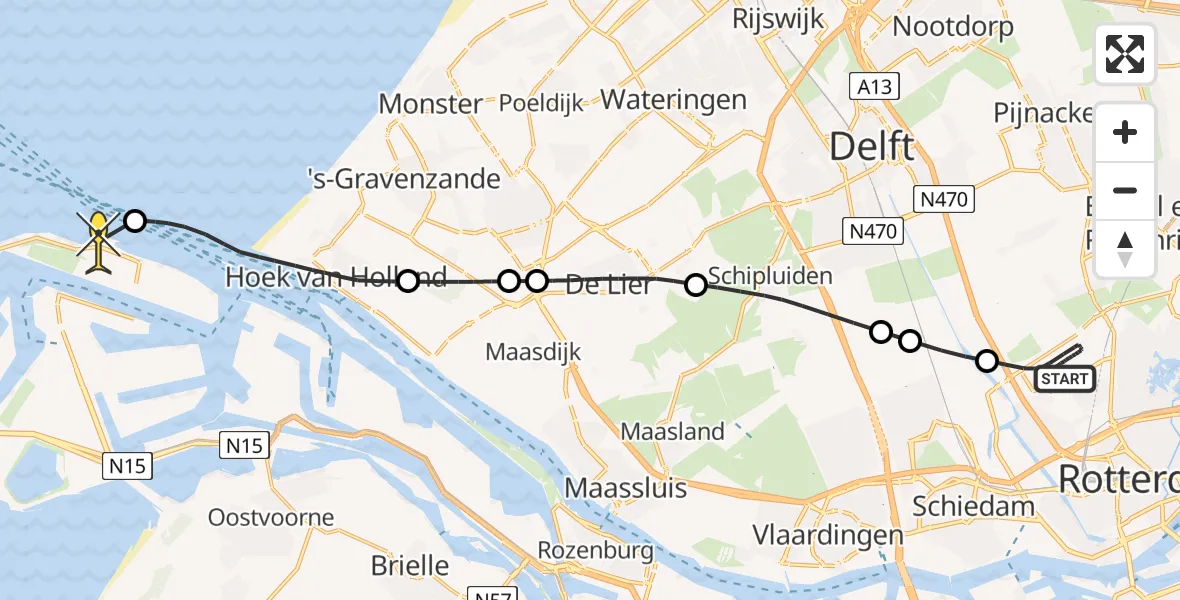 Routekaart van de vlucht: Kustwachthelikopter naar Maasvlakte, Doenkadepad