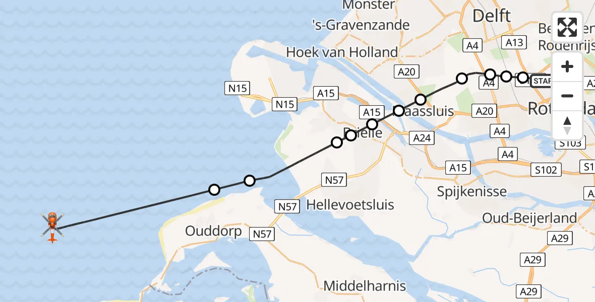 Vluchtroute Kustwachthelikopter Rotterdam The Hague Airport - , 23 januari 2025, 13:28