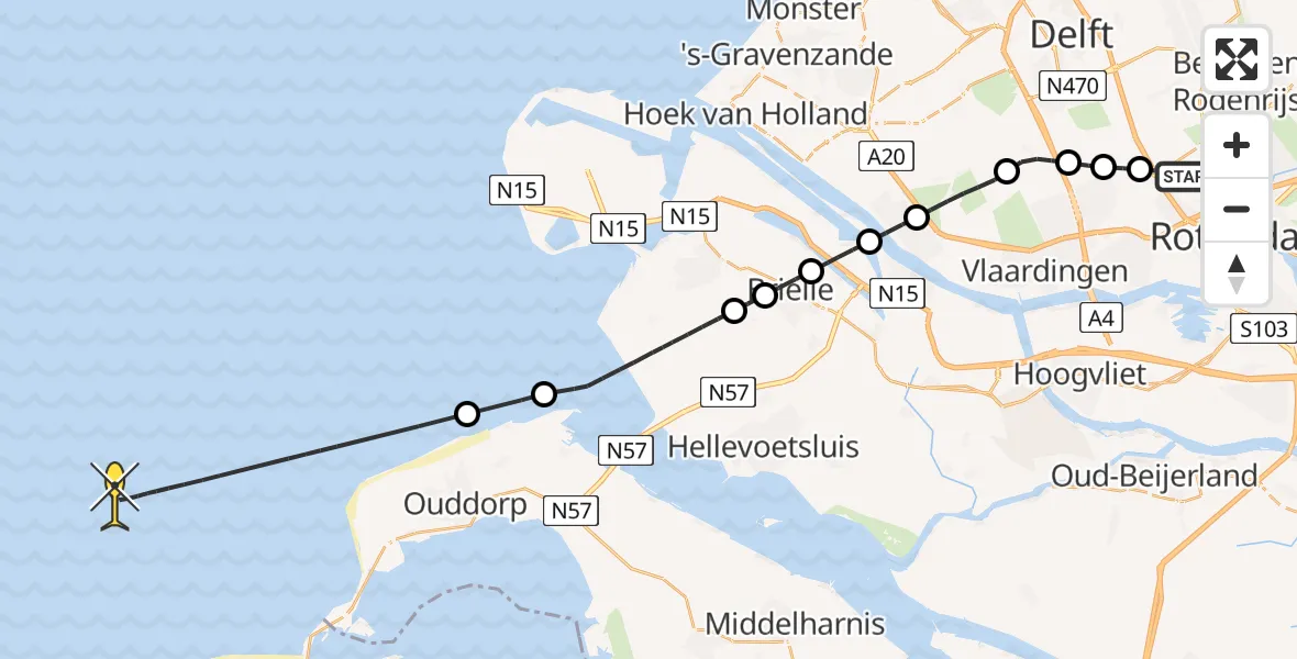 Routekaart van de vlucht: Kustwachthelikopter naar 