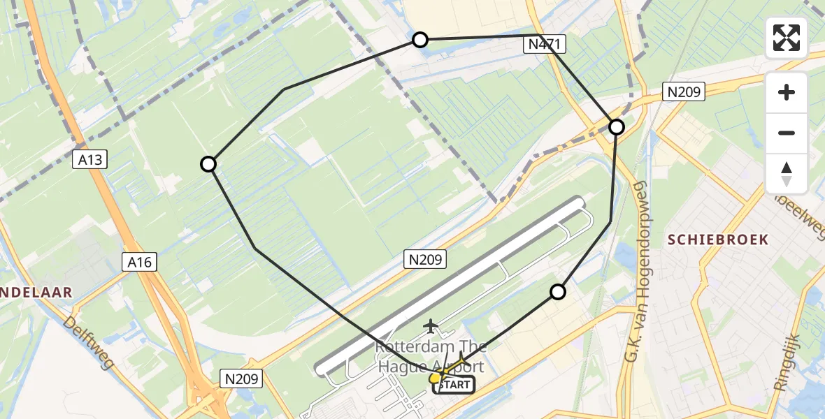 Routekaart van de vlucht: Lifeliner 2 naar Rotterdam The Hague Airport, Schieveensedijk