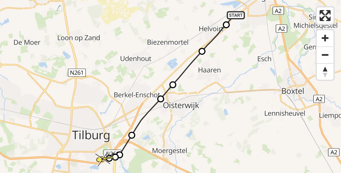 Routekaart van de vlucht: Lifeliner 3 naar Tilburg, Helvoirtseweg