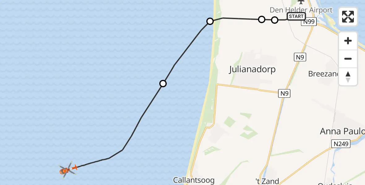 Vluchtroute Kustwachthelikopter Vliegveld De Kooy - , 23 januari 2025, 14:04