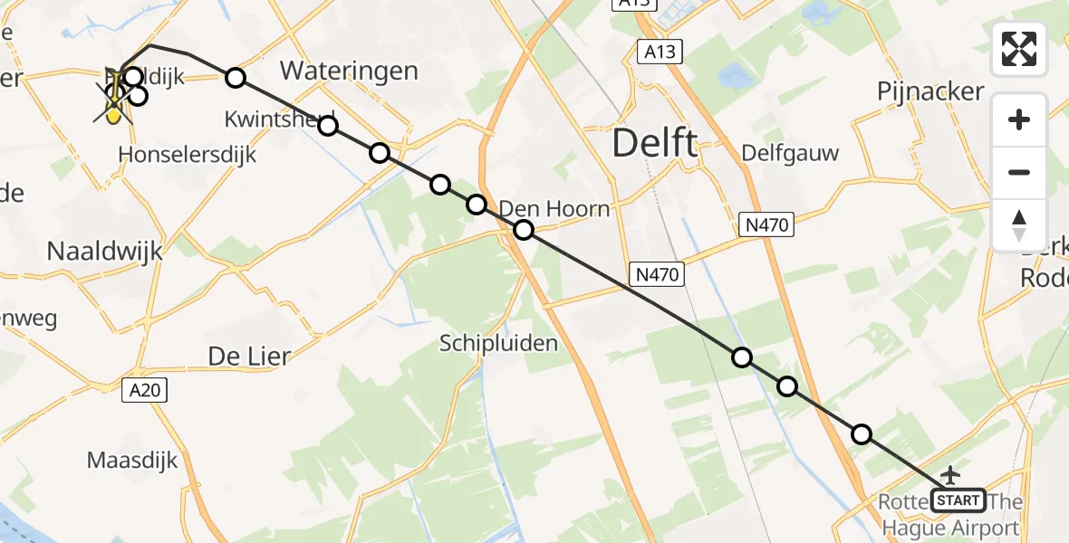 Routekaart van de vlucht: Lifeliner 2 naar Honselersdijk, Groote Gantel