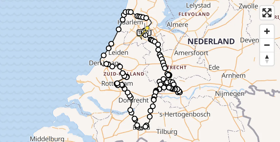 Routekaart van de vlucht: Politieheli naar Schiphol