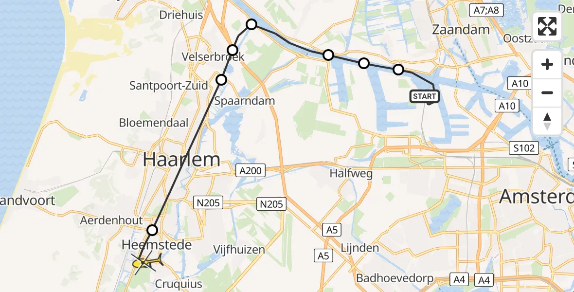 Routekaart van de vlucht: Lifeliner 1 naar Heemstede, Grote Tocht