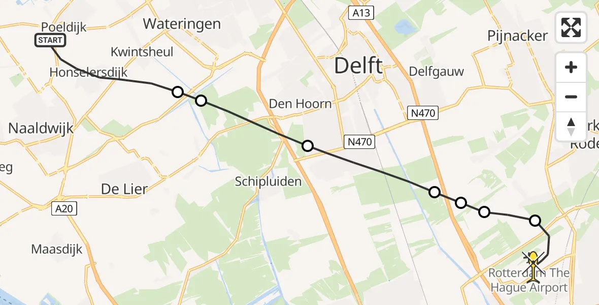 Routekaart van de vlucht: Lifeliner 2 naar Rotterdam The Hague Airport, Groenelaan