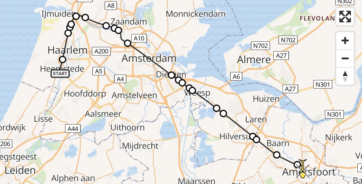 Routekaart van de vlucht: Lifeliner 1 naar Amersfoort