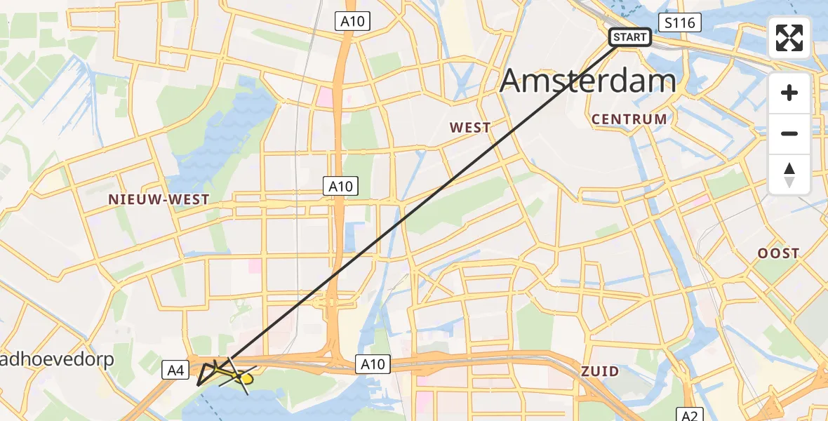 Routekaart van de vlucht: Politieheli naar Amsterdam