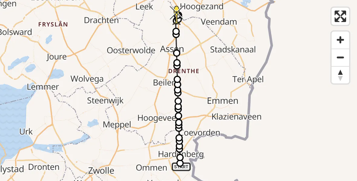 Routekaart van de vlucht: Lifeliner 4 naar Groningen Airport Eelde