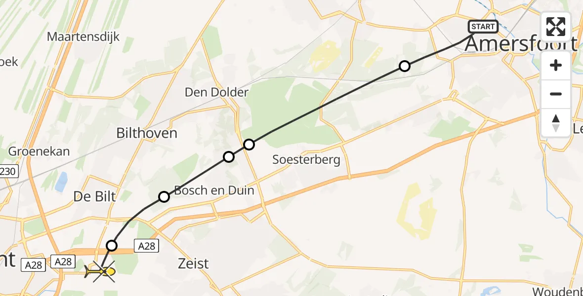 Routekaart van de vlucht: Lifeliner 1 naar Universitair Medisch Centrum Utrecht