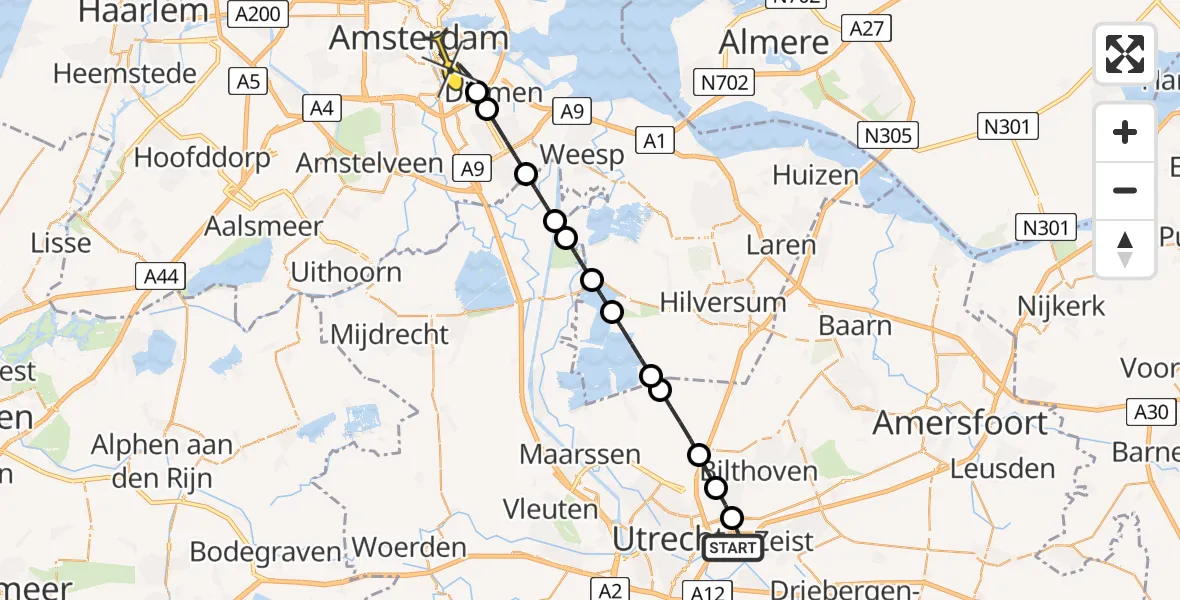 Routekaart van de vlucht: Lifeliner 1 naar Amsterdam