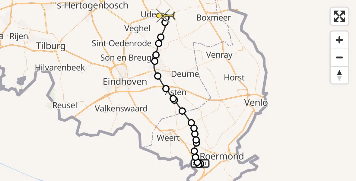 Routekaart van de vlucht: Lifeliner 3 naar Vliegbasis Volkel