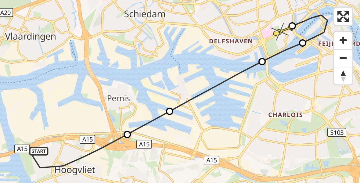 Routekaart van de vlucht: Lifeliner 2 naar Erasmus MC