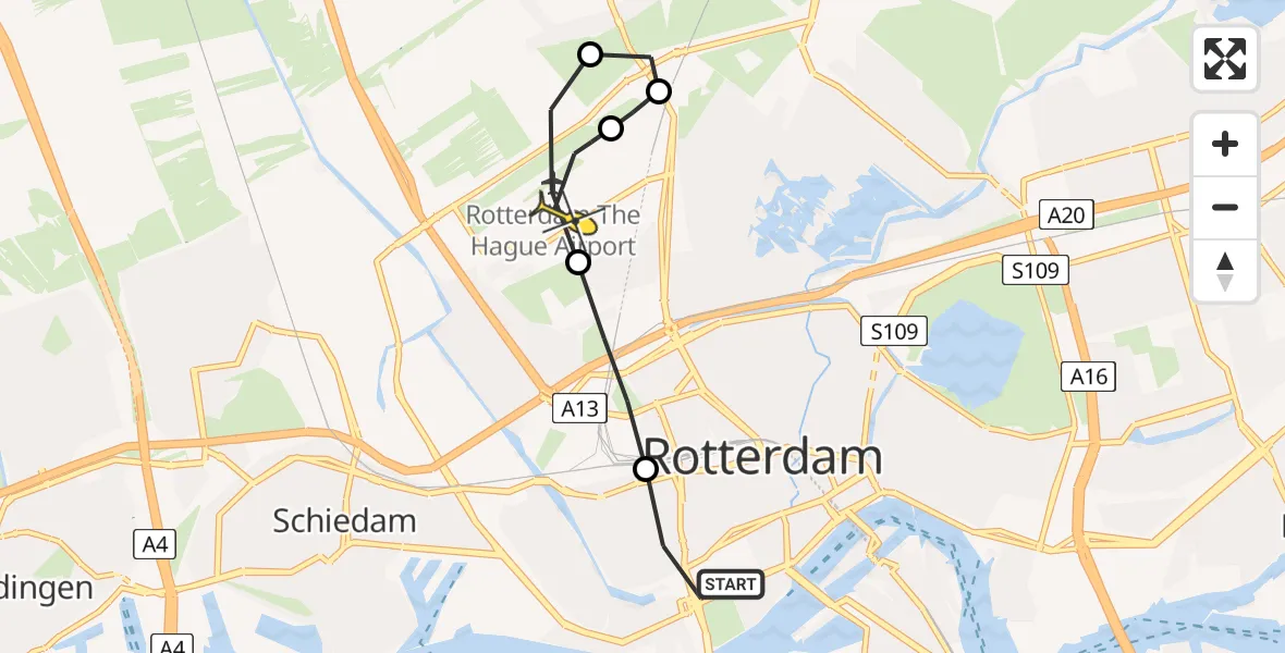 Routekaart van de vlucht: Lifeliner 2 naar Rotterdam The Hague Airport