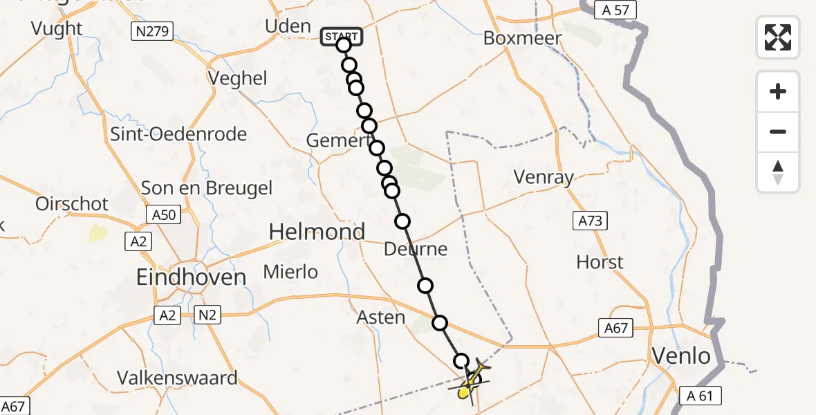 Routekaart van de vlucht: Lifeliner 3 naar Meijel, Rechtestraat