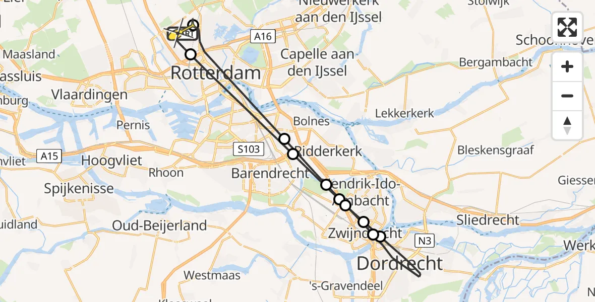 Routekaart van de vlucht: Lifeliner 2 naar Rotterdam The Hague Airport, Brandenburgbaan