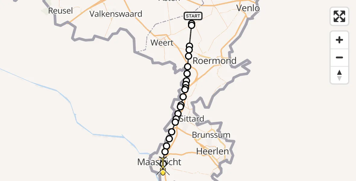 Routekaart van de vlucht: Lifeliner 3 naar Maastricht UMC+, Kampsteeg