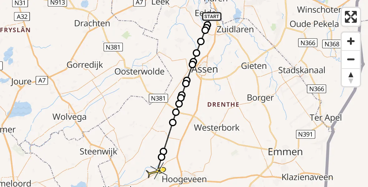 Routekaart van de vlucht: Lifeliner 4 naar Ruinen, Vissersweg