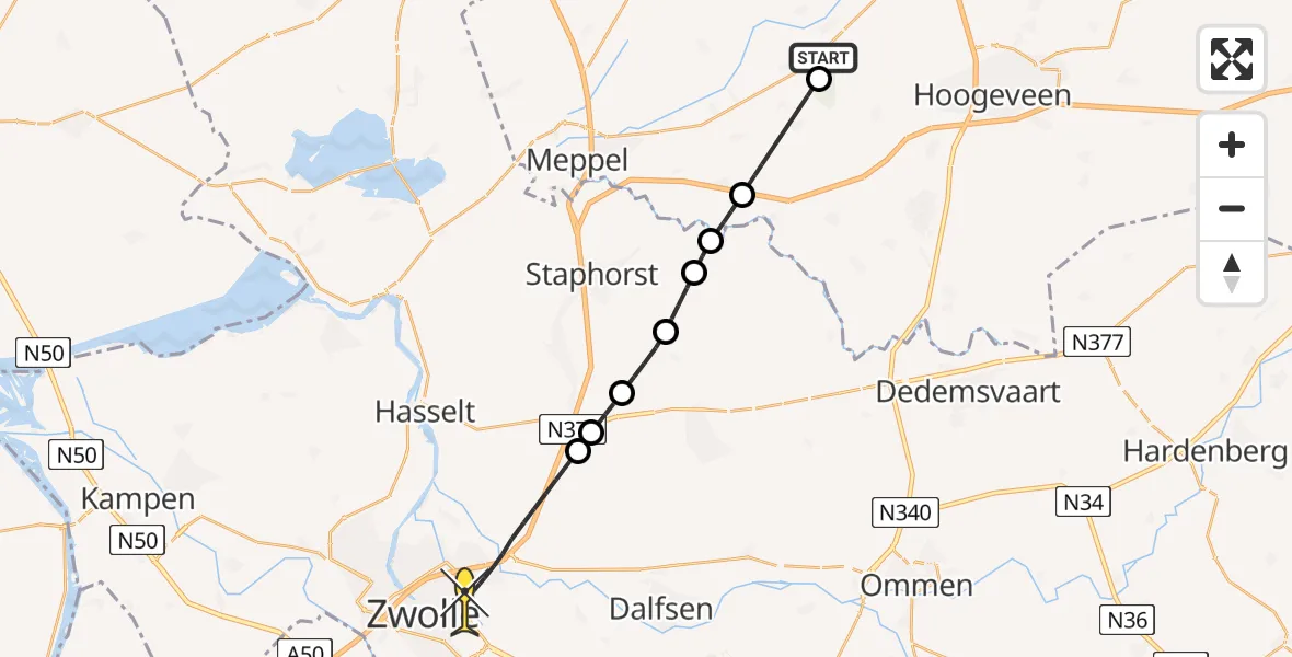 Routekaart van de vlucht: Lifeliner 4 naar Zwolle, Fret