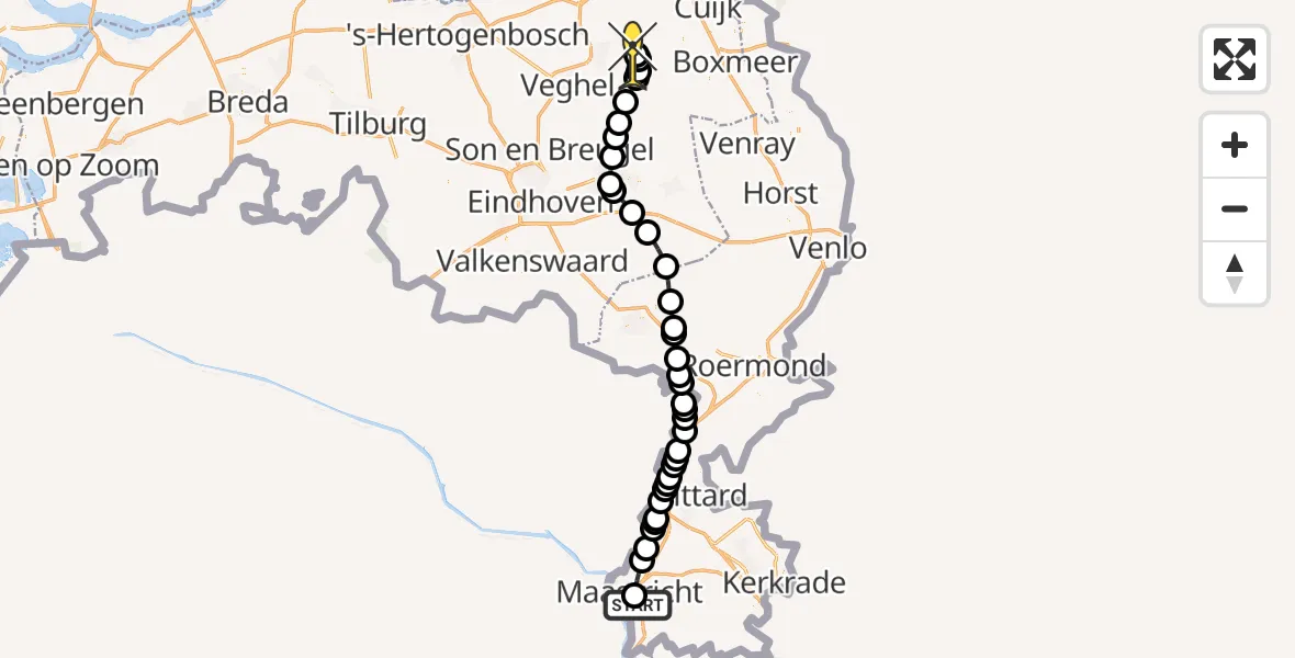 Routekaart van de vlucht: Lifeliner 3 naar Vliegbasis Volkel, Heugemerweg