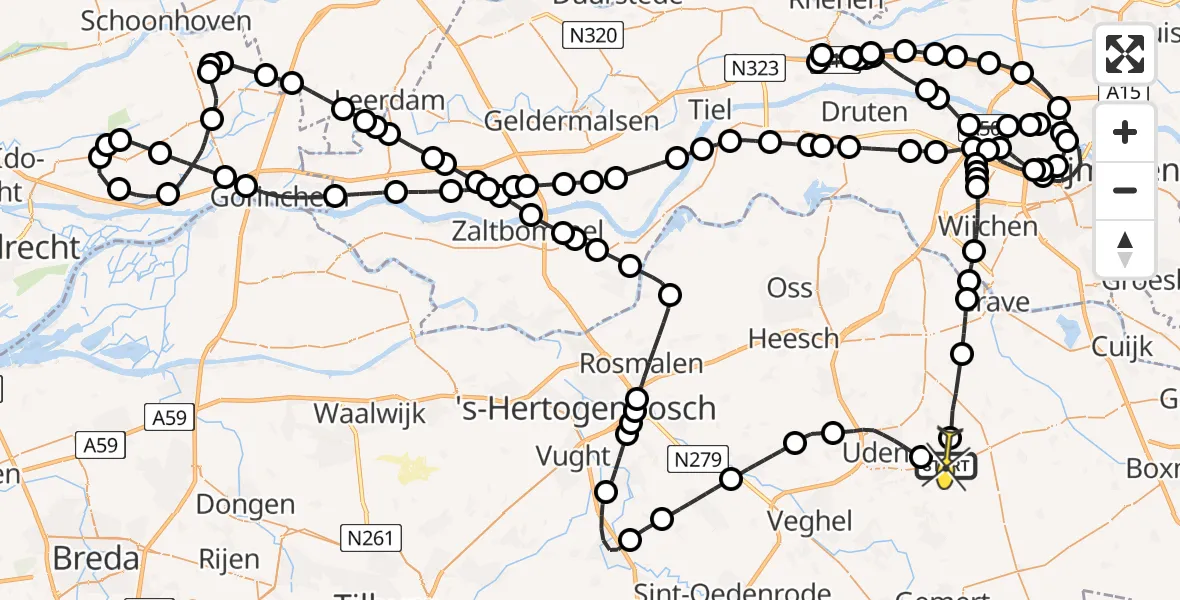 Routekaart van de vlucht: Politieheli naar Vliegbasis Volkel, Venstraat