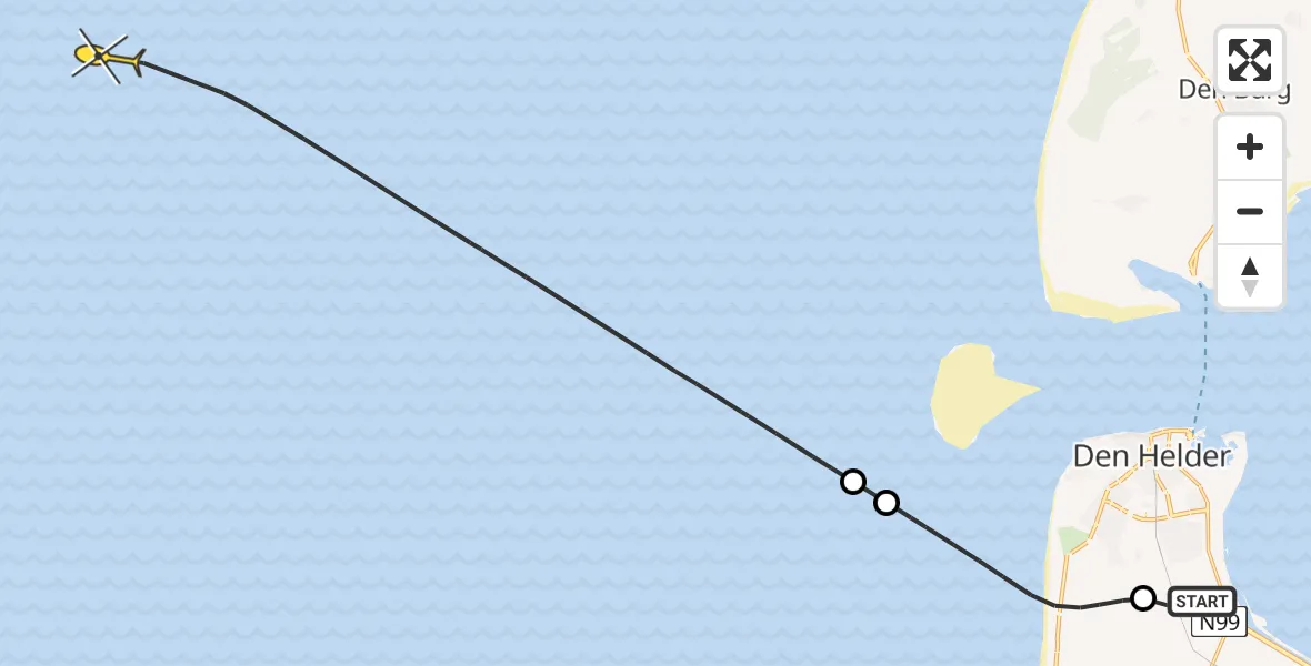 Routekaart van de vlucht: Kustwachthelikopter naar Kortevliet