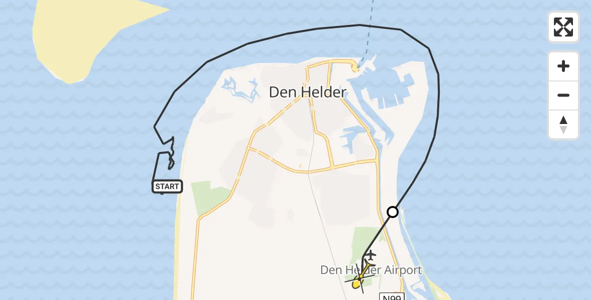 Routekaart van de vlucht: Kustwachthelikopter naar Vliegveld De Kooy, Grafelijkheidsweg