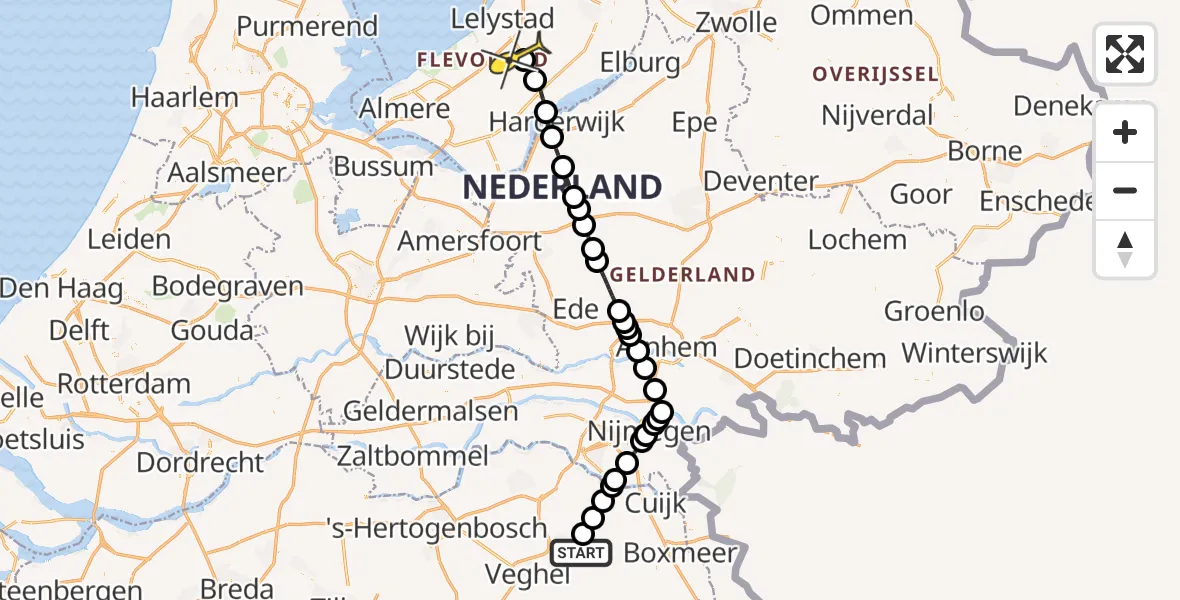 Routekaart van de vlucht: Lifeliner 3 naar Lelystad Airport, Zeelandsedijk