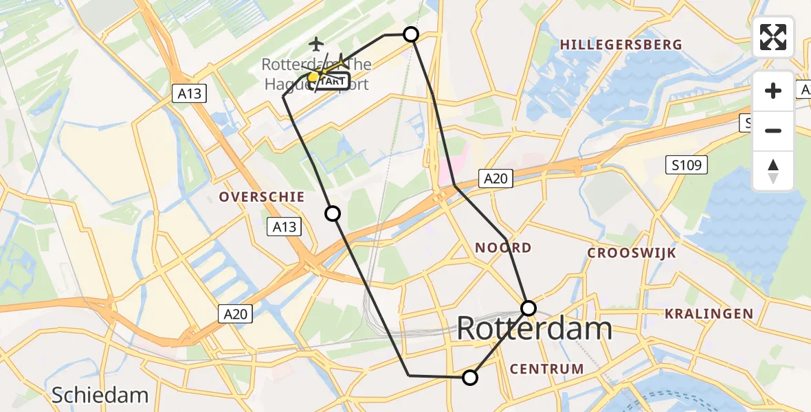 Routekaart van de vlucht: Lifeliner 2 naar Rotterdam The Hague Airport, Tegelplaats