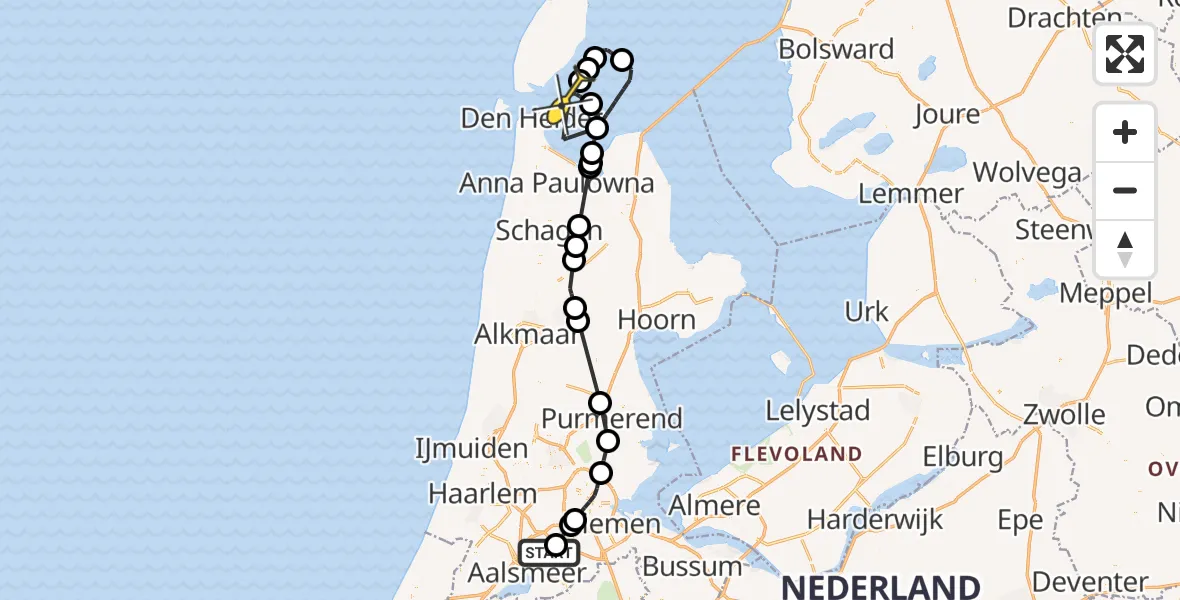 Routekaart van de vlucht: Politieheli naar Den Helder, Nieuwe Meerlaan