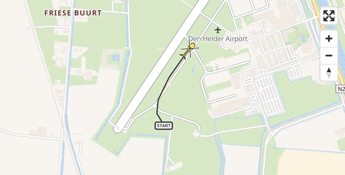 Vluchtroute Kustwachthelikopter van Vliegveld De Kooy naar Vliegveld De Kooy