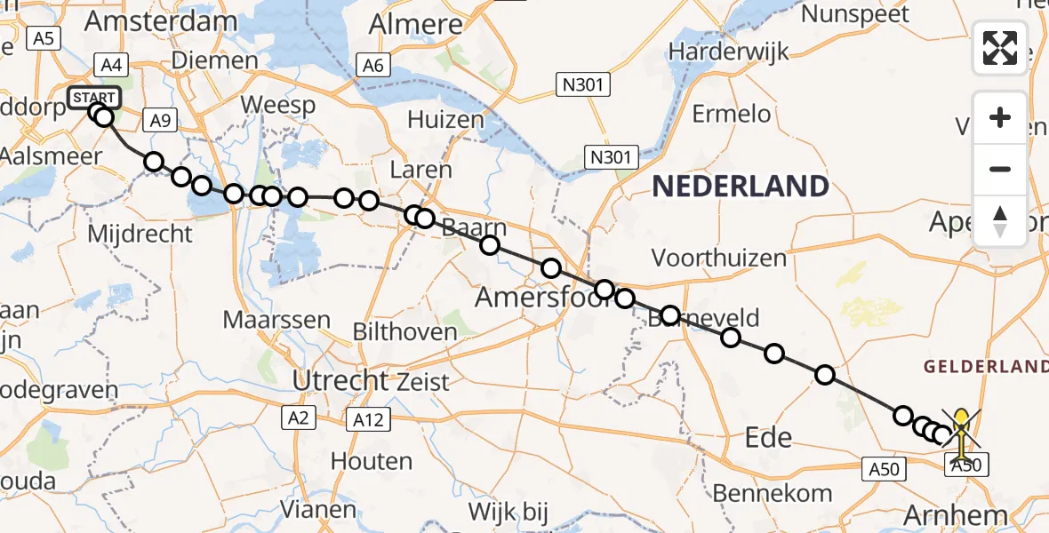 Routekaart van de vlucht: Politieheli naar Arnhem, Voltweg