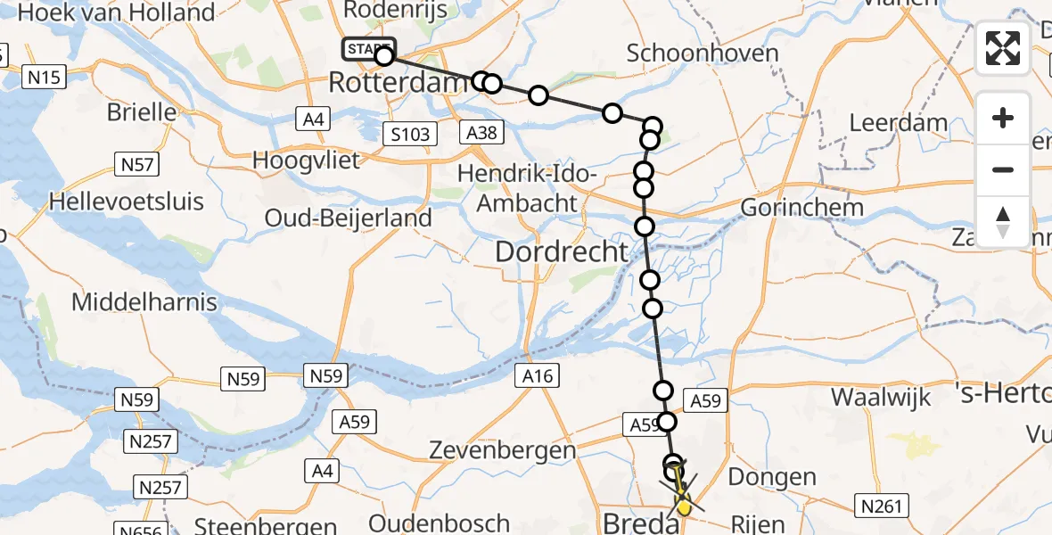 Routekaart van de vlucht: Lifeliner 2 naar Teteringen, Albert Sabinhof