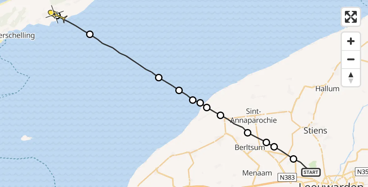 Routekaart van de vlucht: Ambulancehelikopter naar Landerum, Keegsdijkje