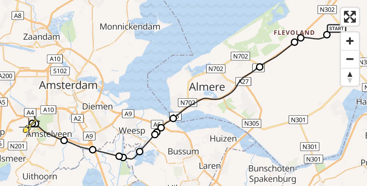 Routekaart van de vlucht: Politiehelikopter naar Schiphol, Flamingoweg