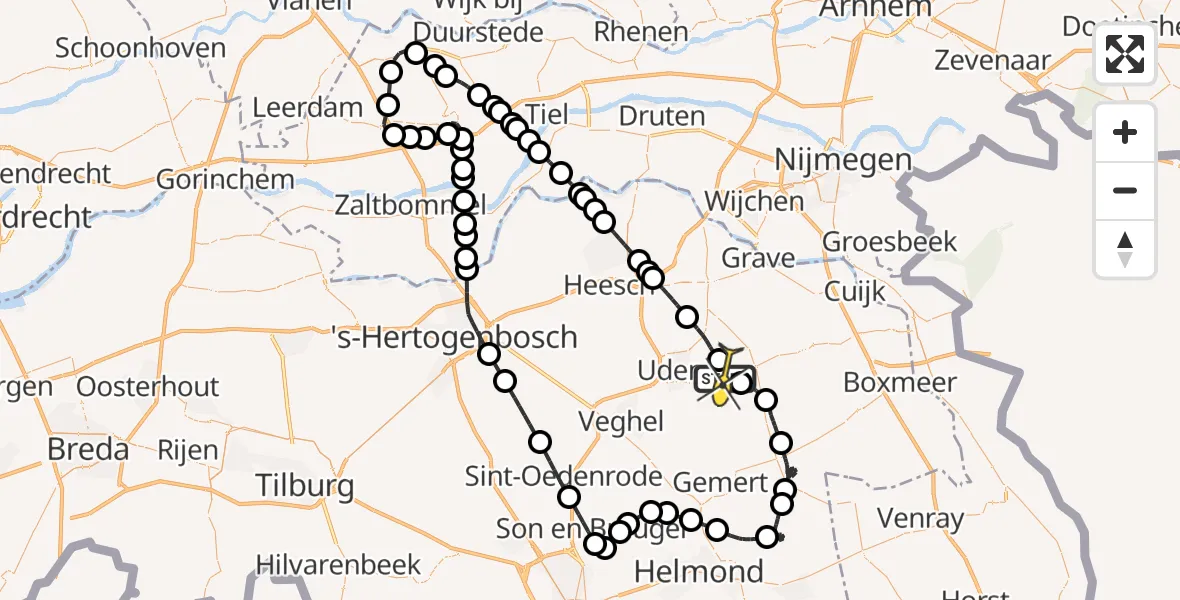 Routekaart van de vlucht: Politieheli naar Vliegbasis Volkel, Rogstraat