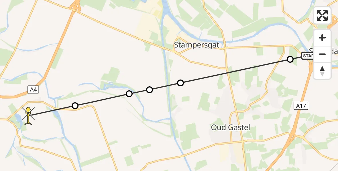 Routekaart van de vlucht: Lifeliner 2 naar Steenbergen, Barlaqueseweg