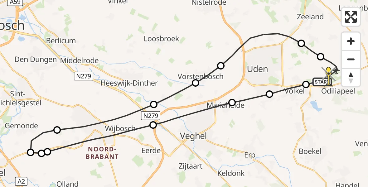 Routekaart van de vlucht: Lifeliner 3 naar Vliegbasis Volkel, Berkenweg