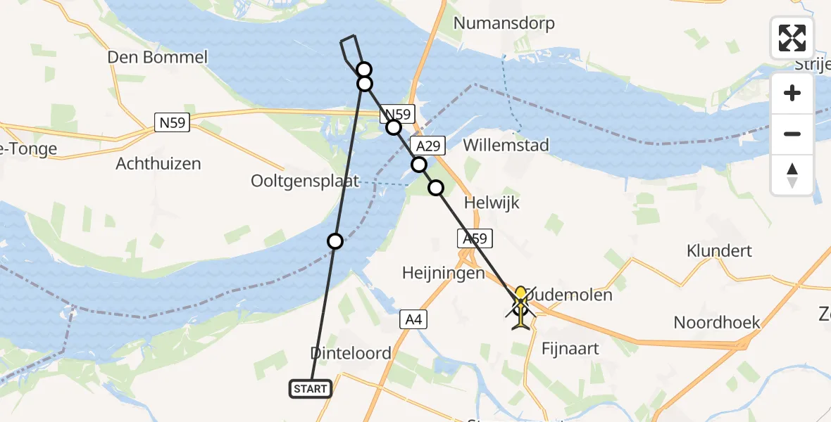 Routekaart van de vlucht: Lifeliner 2 naar Fijnaart, Schenkeldijk