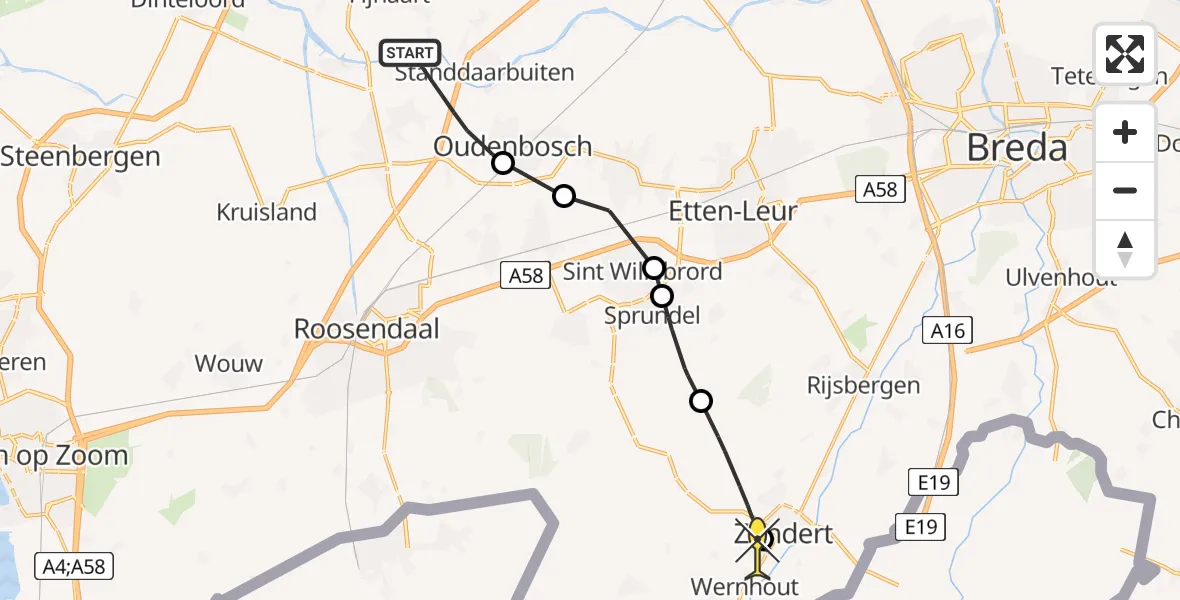 Routekaart van de vlucht: Lifeliner 2 naar Zundert, Leeuwerikstraat