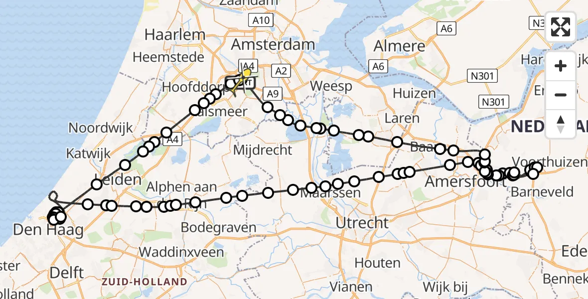 Routekaart van de vlucht: Politieheli naar Schiphol, Amsterdam-Bataviaweg