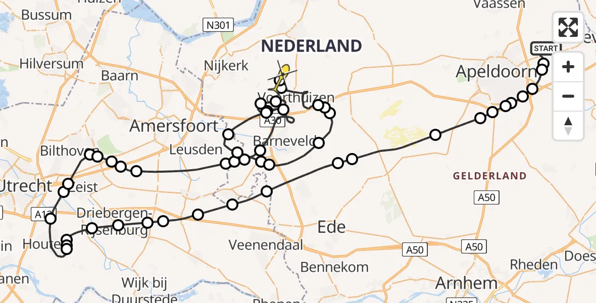 Routekaart van de vlucht: Politieheli naar Putten, Ganzevlesweg