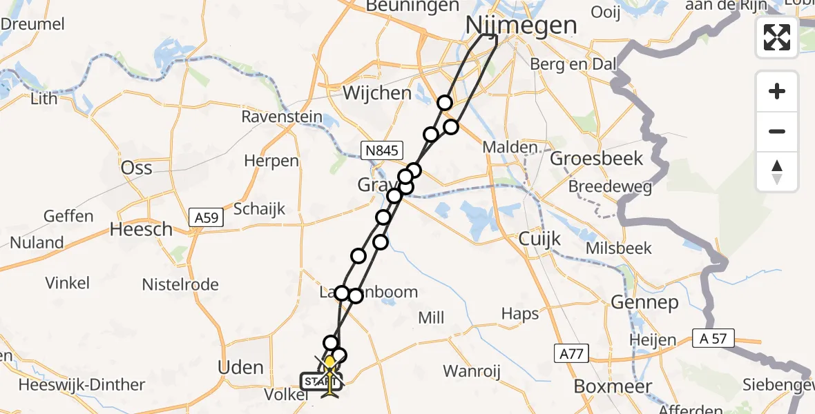 Routekaart van de vlucht: Lifeliner 3 naar Vliegbasis Volkel, Houtvennen