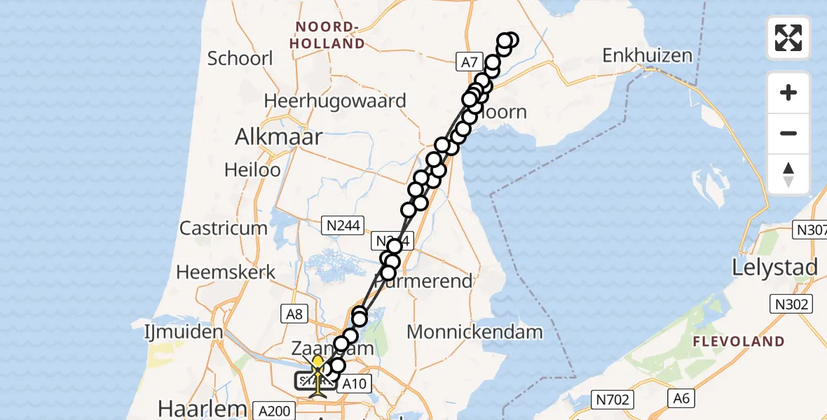 Routekaart van de vlucht: Lifeliner 1 naar Amsterdam Heliport, Kajuitpad