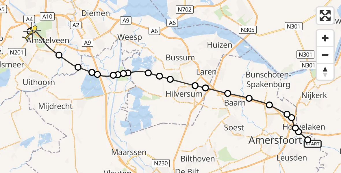 Routekaart van de vlucht: Politieheli naar Schiphol, Stoutenburgerlaan