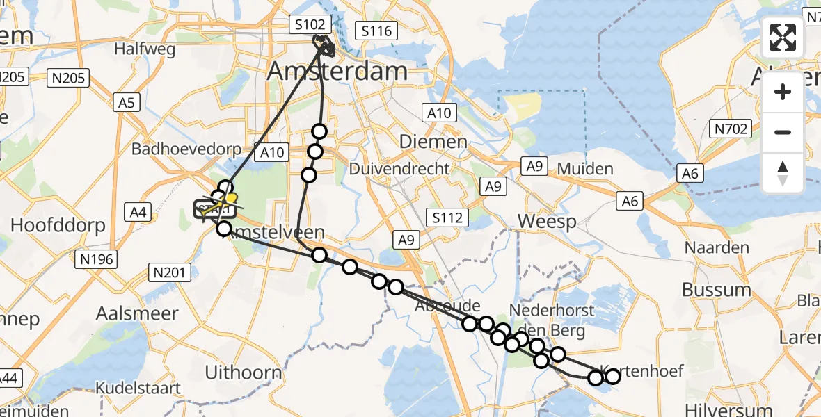 Routekaart van de vlucht: Politieheli naar Schiphol, Bosrandweg