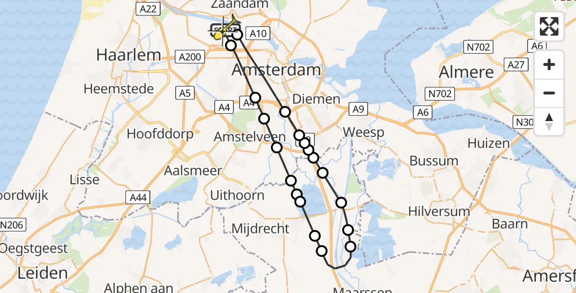 Routekaart van de vlucht: Lifeliner 1 naar Amsterdam Heliport, Corsicaweg