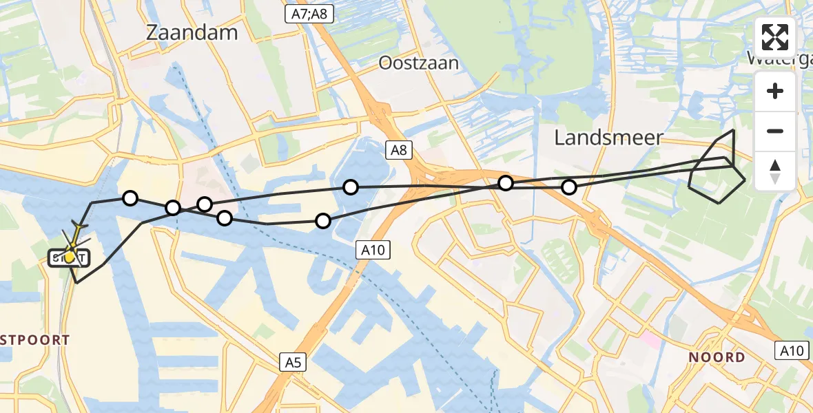 Routekaart van de vlucht: Lifeliner 1 naar Amsterdam Heliport, Hemweg