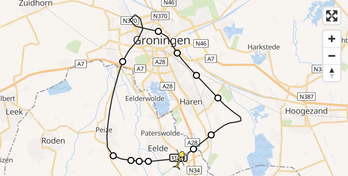 Routekaart van de vlucht: Lifeliner 4 naar Groningen Airport Eelde, Molenweg